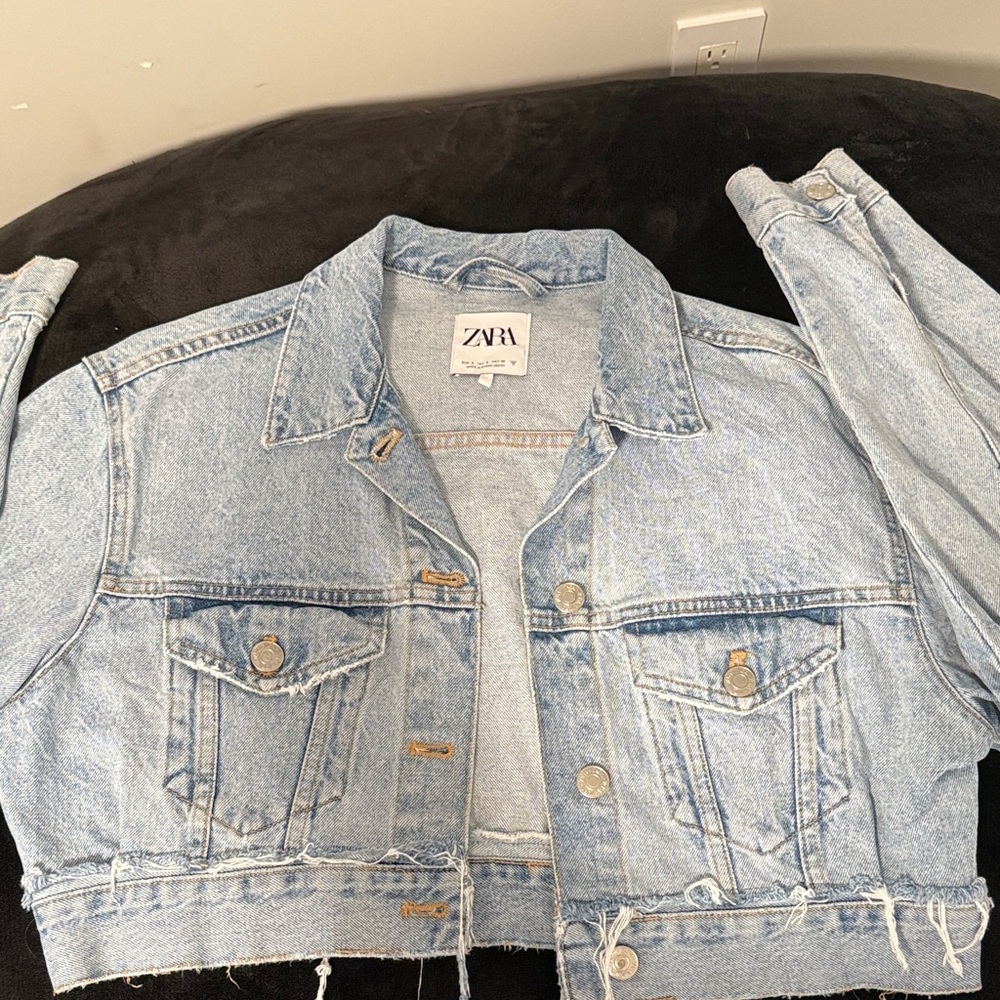 Zara Light Blue Distressed Denim Jacket